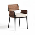 Chaise en rotin et métal noir avec coussin beige 50 x 55 x 80cm