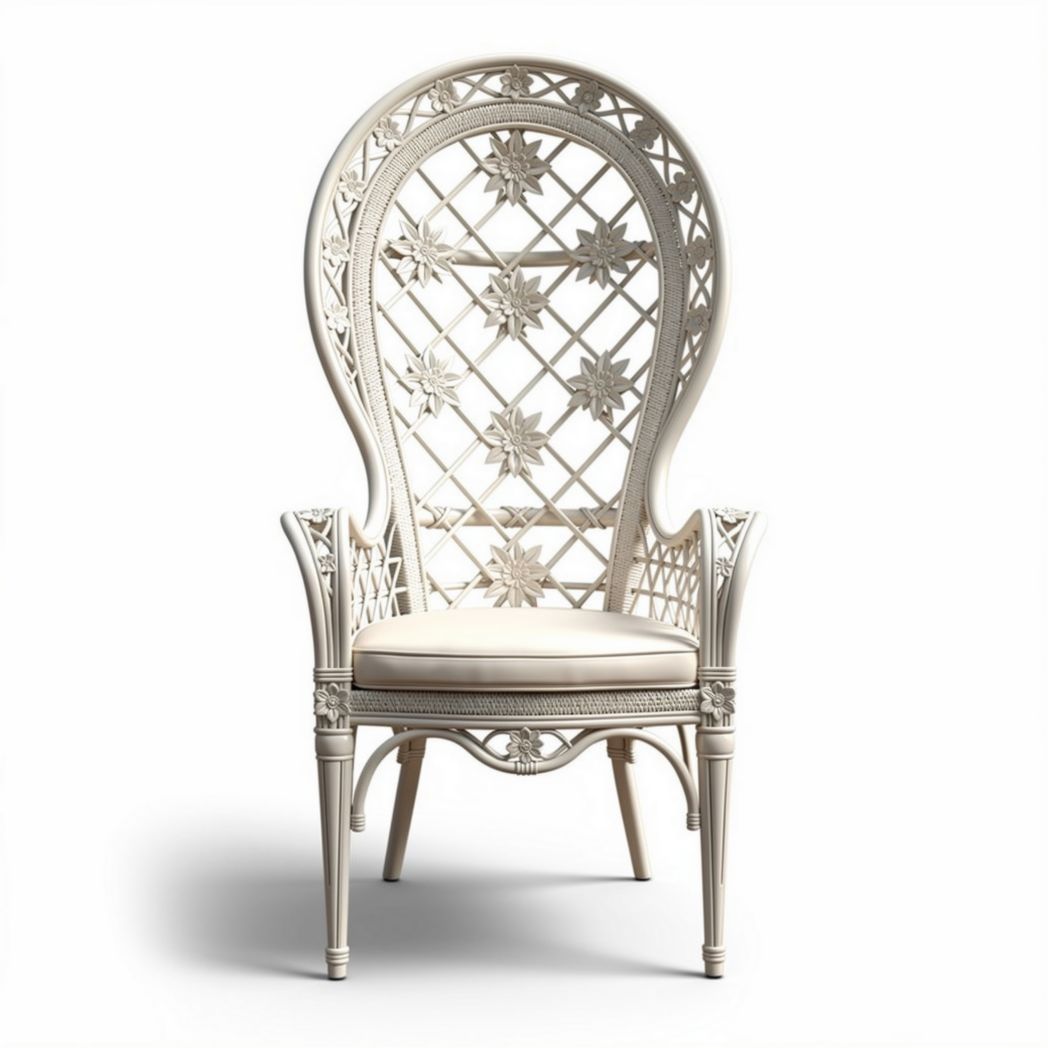 Chaise en résine imitation rotin coloris blanc avec coussin rembourré 80 x 80 x 150cm