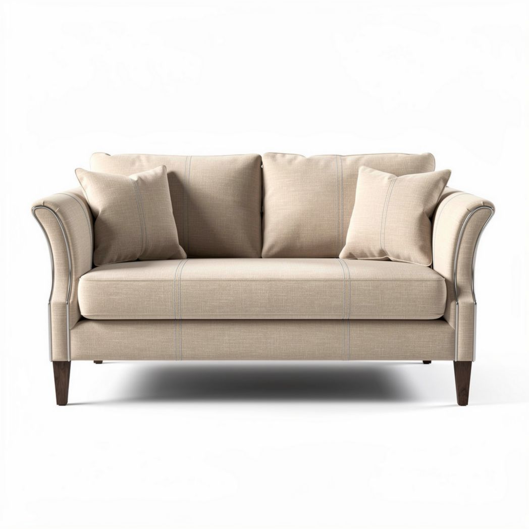 Canapé en tissu beige avec coussins amovibles dimensions 150 x 80 x 75cm