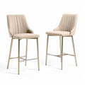 Tabourets de bar en cuir synthétique beige avec structure en métal doré 45 x 45 x 100cm