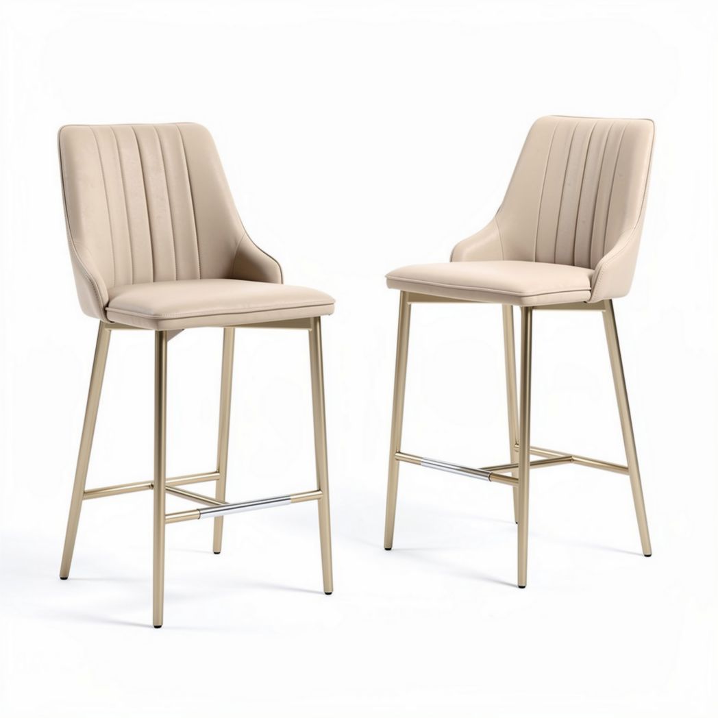 Tabourets de bar en cuir synthétique beige avec structure en métal doré 45 x 45 x 100cm