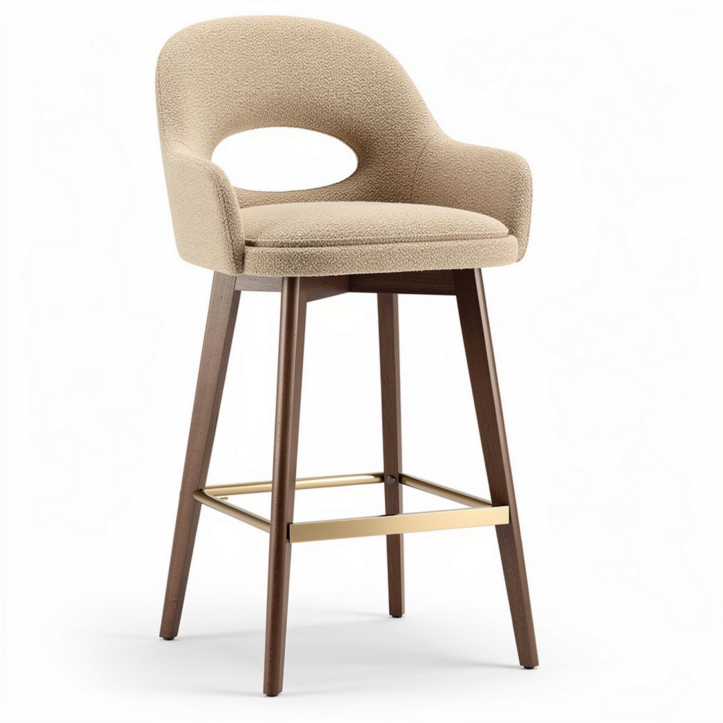 Chaise de bar en tissu beige et bois de hêtre 80 x 50 x 110 cm