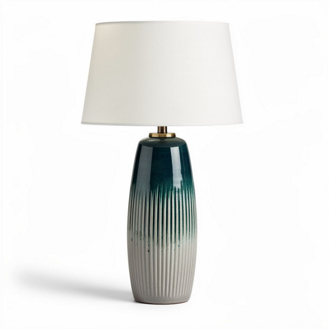 Lampe de table en céramique vert et blanc avec abat-jour en tissu 30 x 30 x 60cm