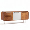 Meuble tv en bois de chêne massif avec portes blanches 150 x 40 x 80cm