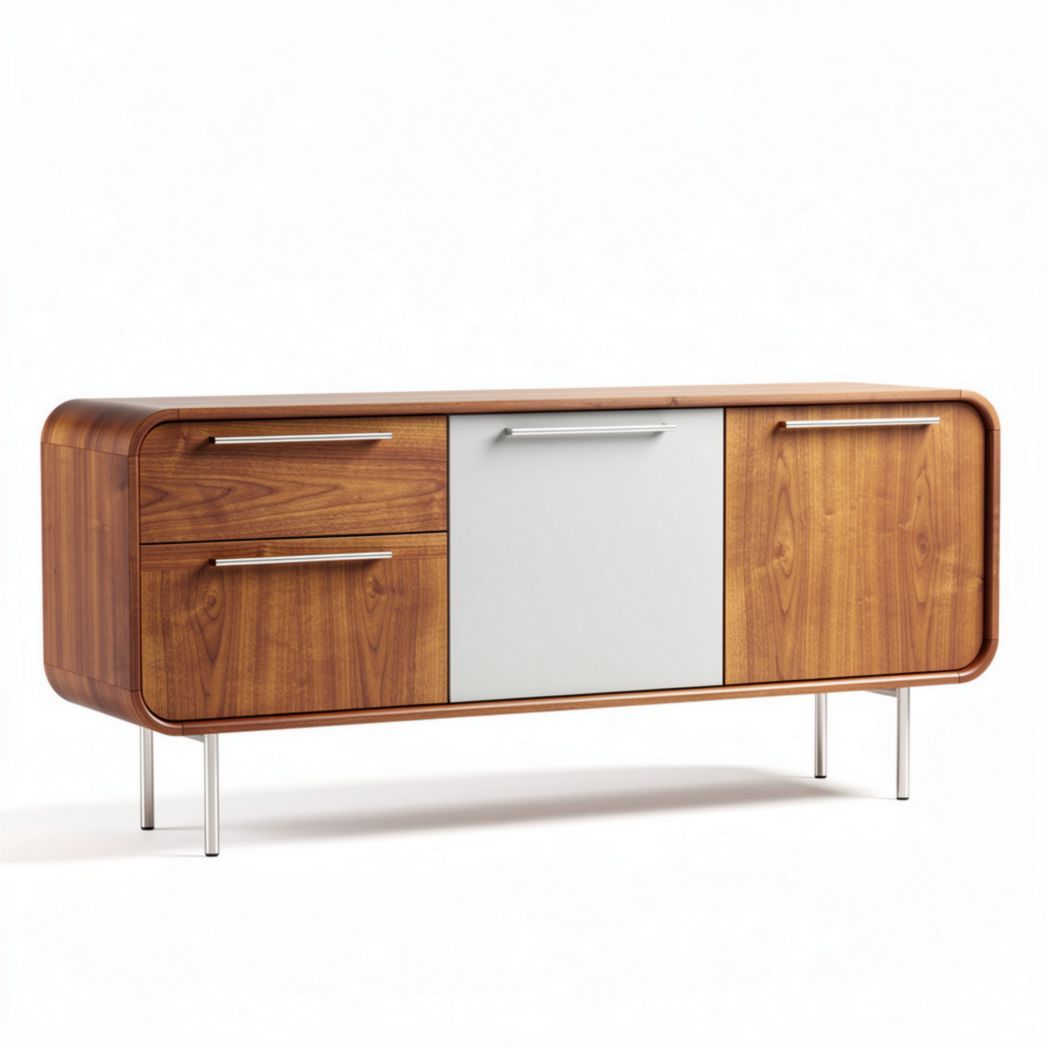 Meuble tv en bois de chêne massif avec portes blanches 150 x 40 x 80cm
