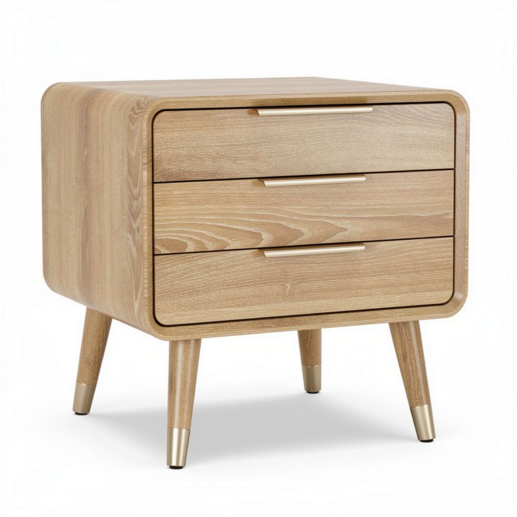 Table de nuit en bois avec trois tiroirs dimensions 45 x 40 x 50cm couleur chêne naturel