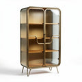 Cabinet de rangement en verre et métal doré 80 x 40 x 160cm avec étagères en bois