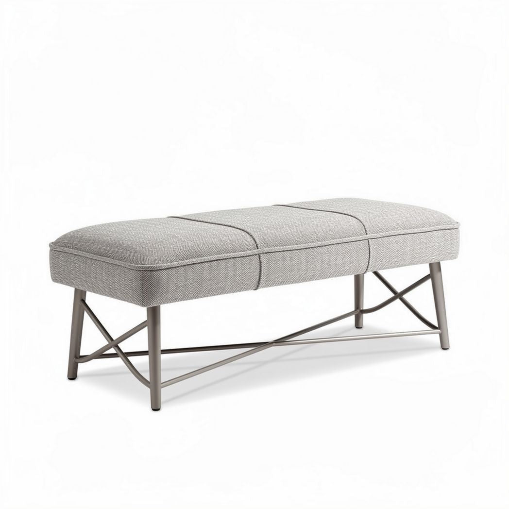 Banc rembourré en tissu gris avec cadre en métal dimensions 120 x 40 x 45cm
