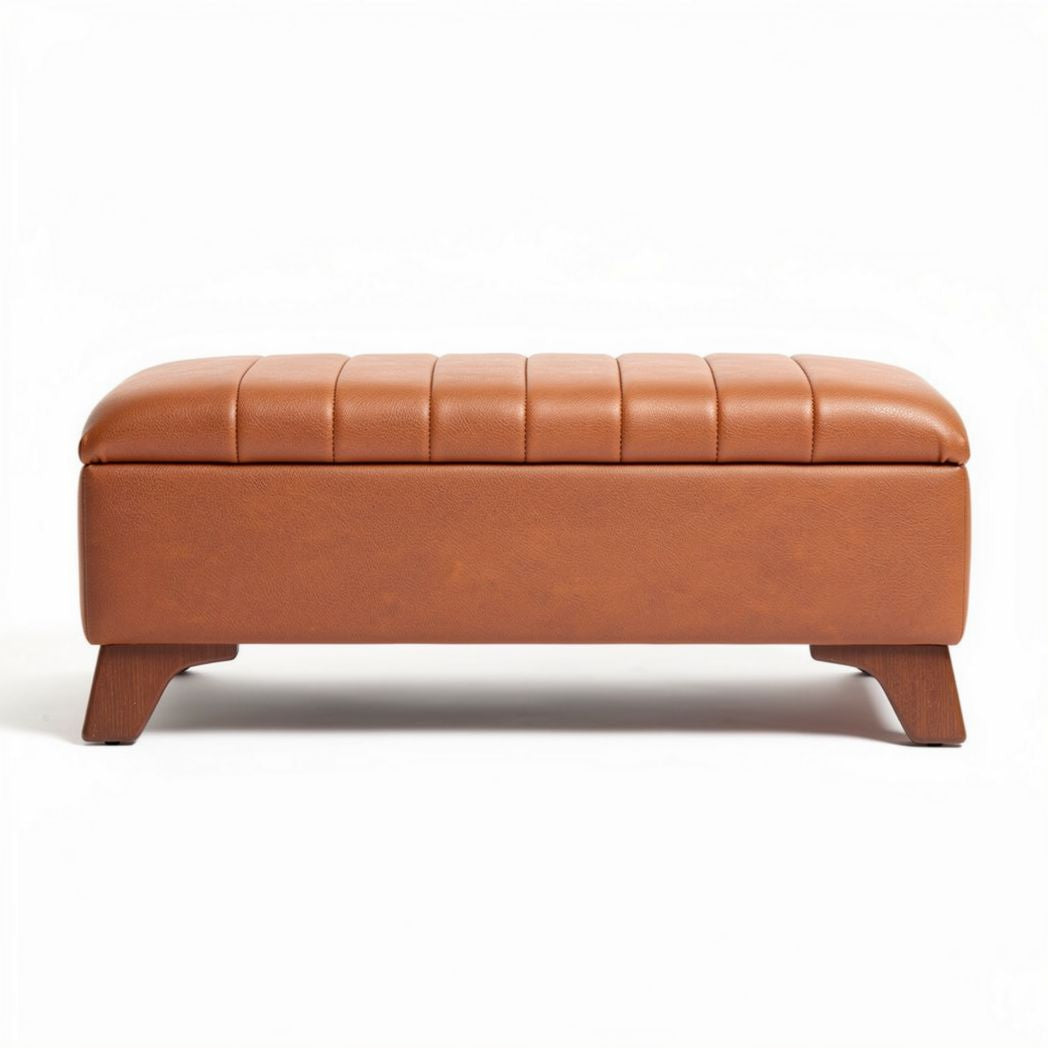 Pouf en cuir marron rembourré dimensions 75 x 40 x 30 cm pour salon