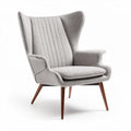Fauteuil en tissu gris avec accoudoirs en bois et dimensions 80 x 80 x 100cm